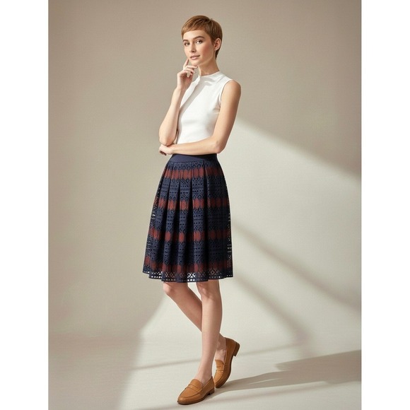 New Trina Turk LeLand Diamond Embroidered Lace Skirt Navy Red Sz 6 NWT Fairygoth - Picture 17 of 17